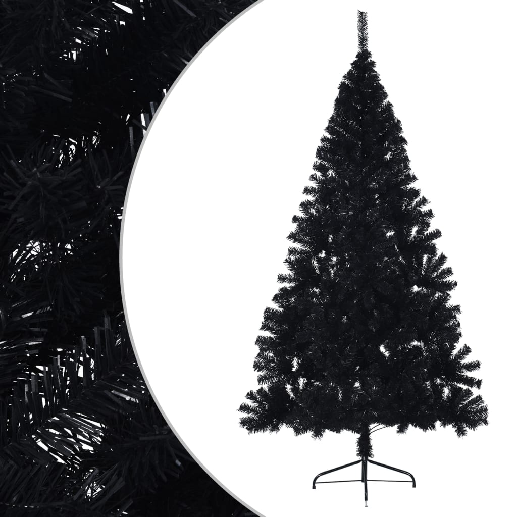 Medio árbol de Navidad artificial con soporte PVC negro 210 cm - Vetonek