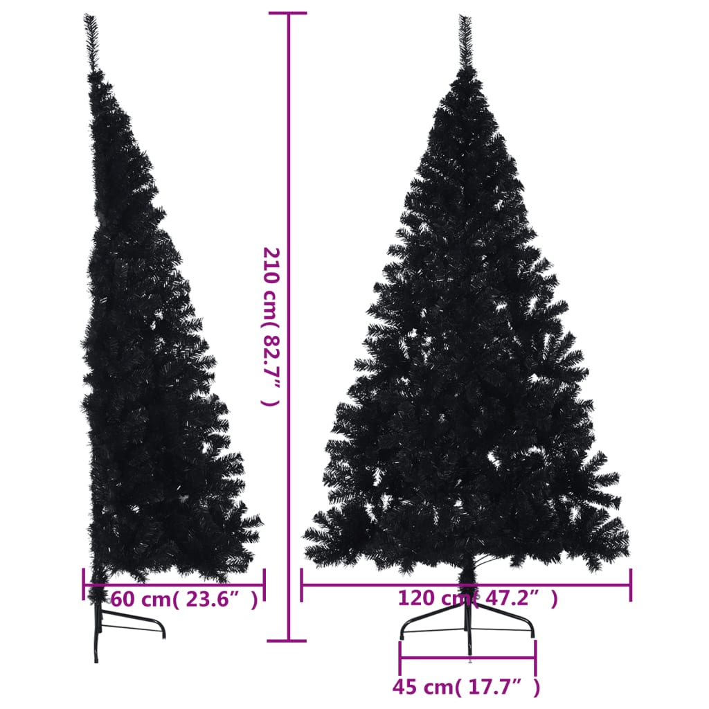 Half artificial Christmas tree with black pvc support 210 cm