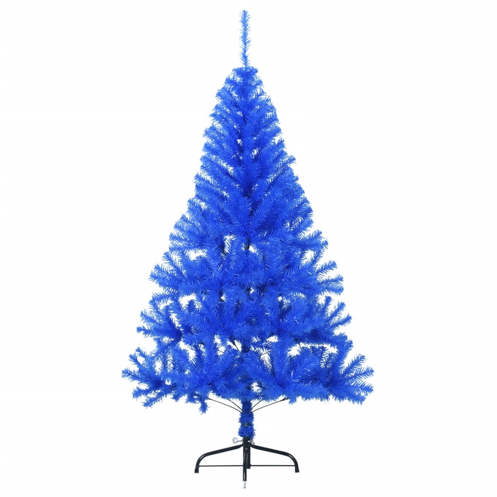 Mezzo albero di Natale artificiale con supporto blu in PVC 120 cm