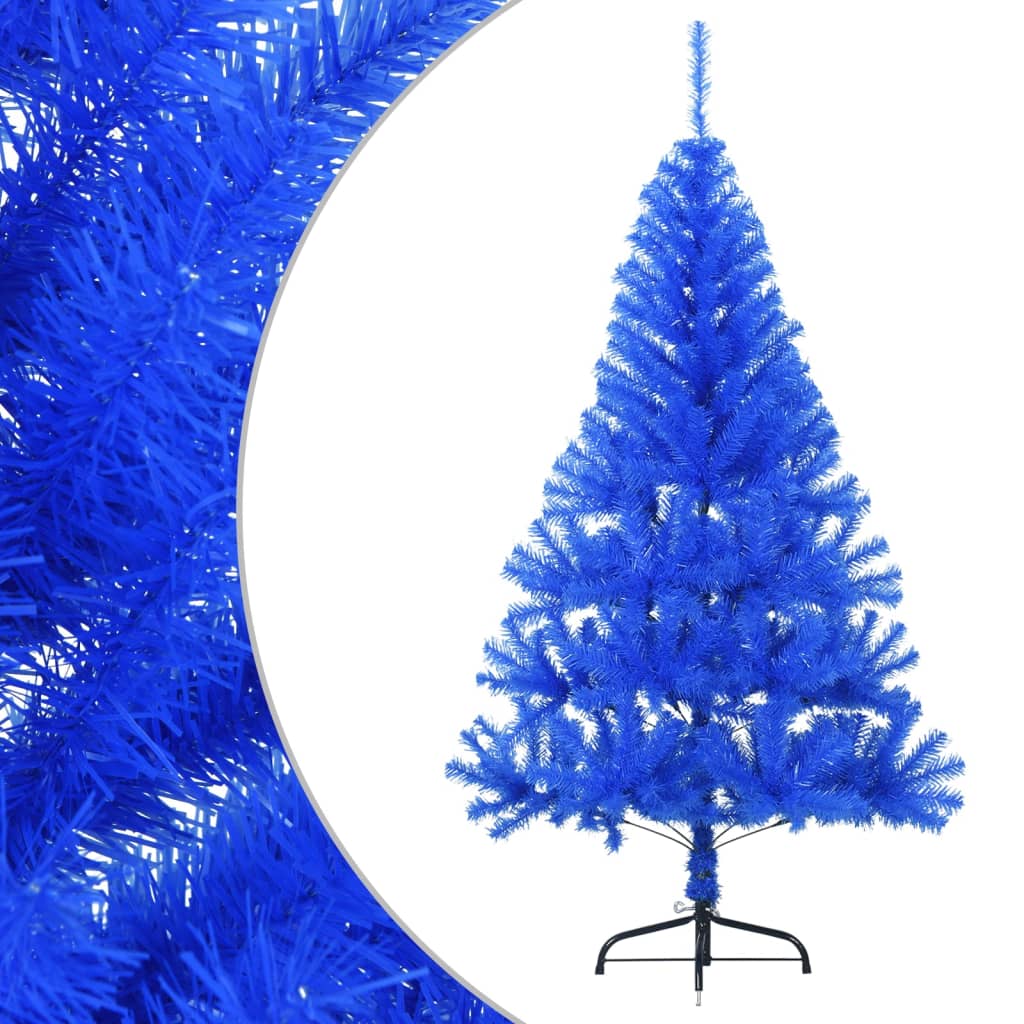 Medio árbol de Navidad artificial con soporte PVC azul 150 cm