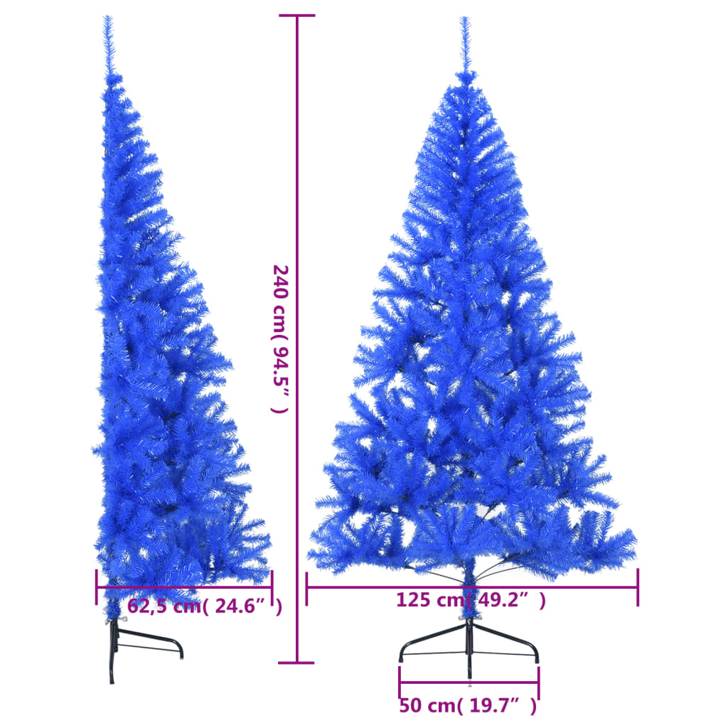 Medio árbol de Navidad artificial con soporte PVC azul 240 cm - Vetonek