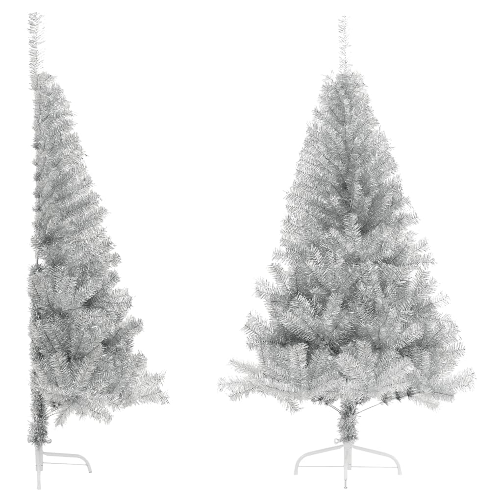 Vetonek Medio árbol de Navidad artificial con soporte PET plata 120 cm