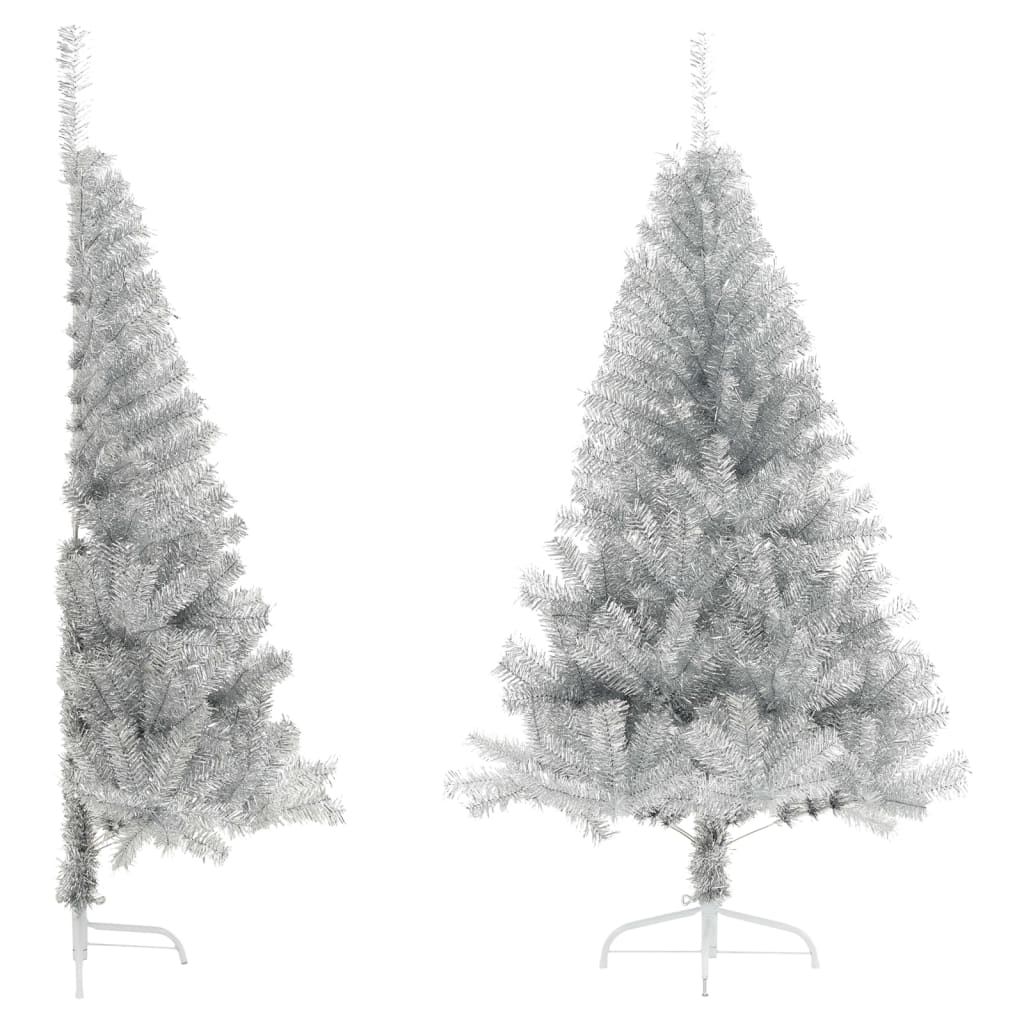 Vetonek Medio árbol de Navidad artificial con soporte PET plata 150 cm