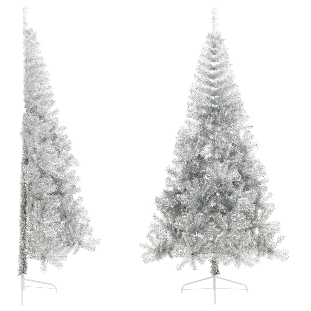 Vetonek Medio árbol de Navidad artificial con soporte PET plata 210 cm