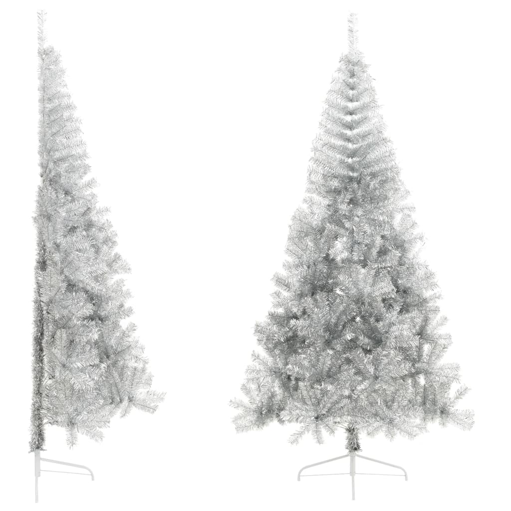 Vetonek Medio árbol de Navidad artificial con soporte PET plata 240 cm