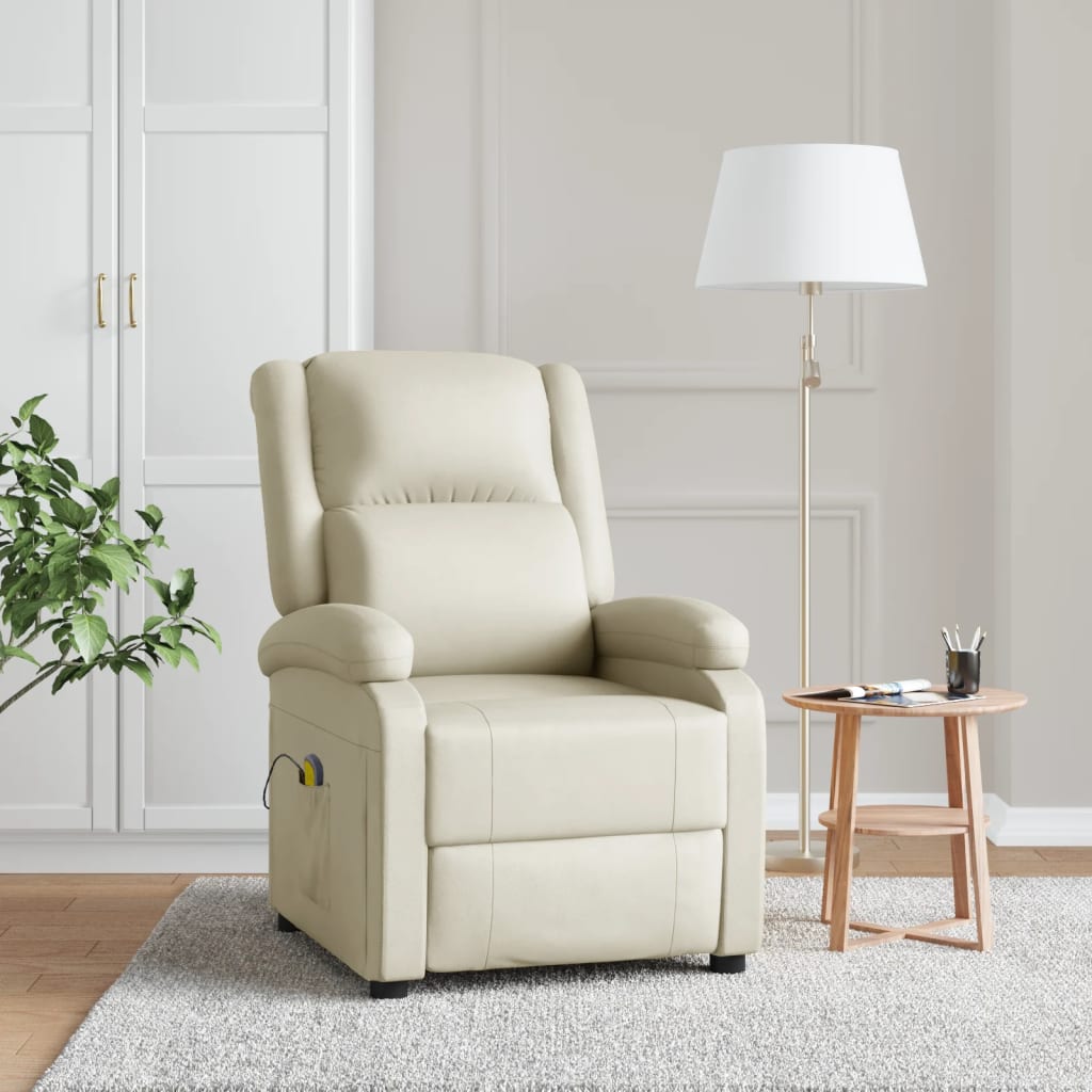 Vetonek Sillón de masaje de cuero sintético crema