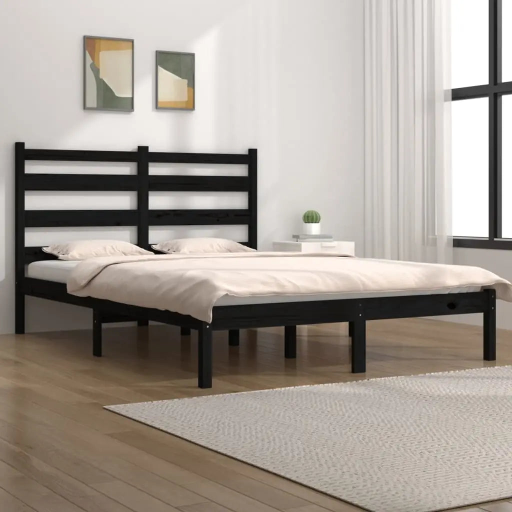 Vetonek Estructura de cama madera maciza pino negra doble 120x190 cm