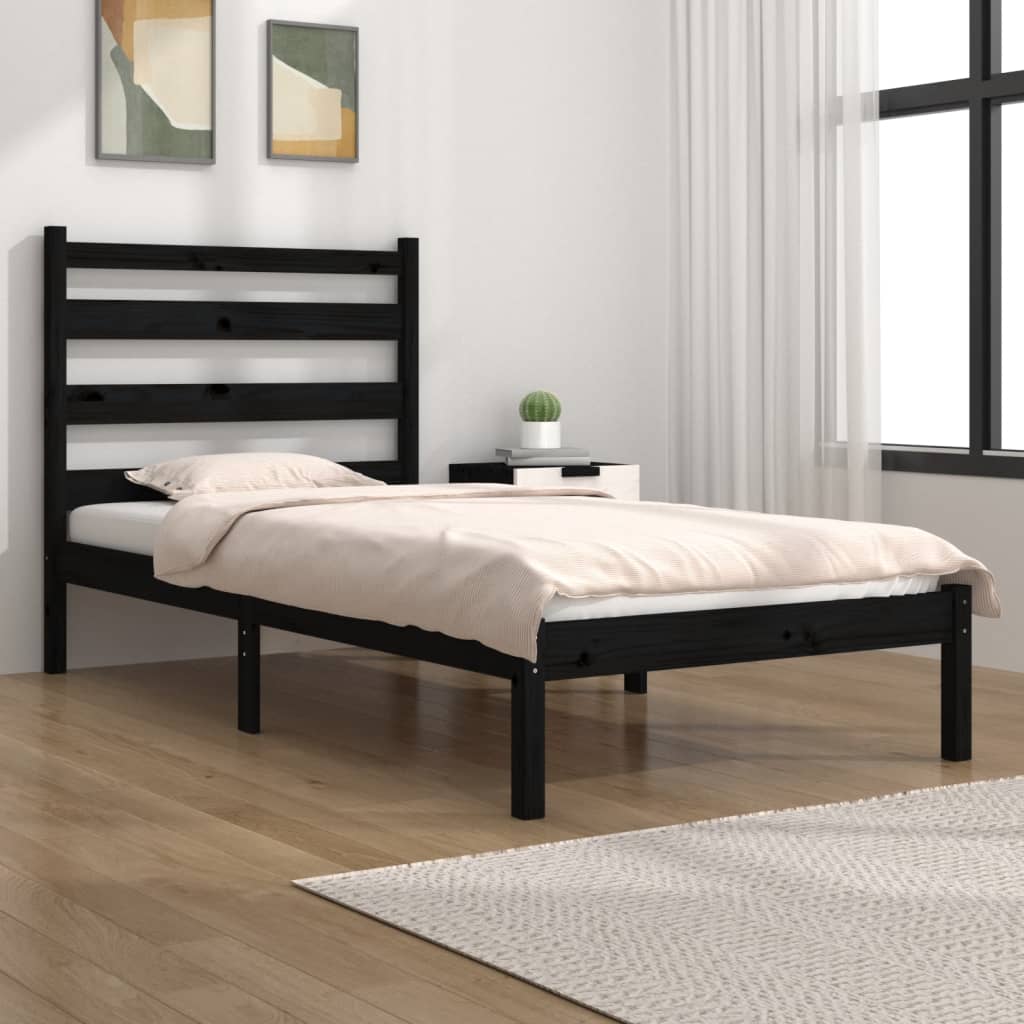 Vetonek Estructura de cama madera maciza de pino negra 100x200 cm