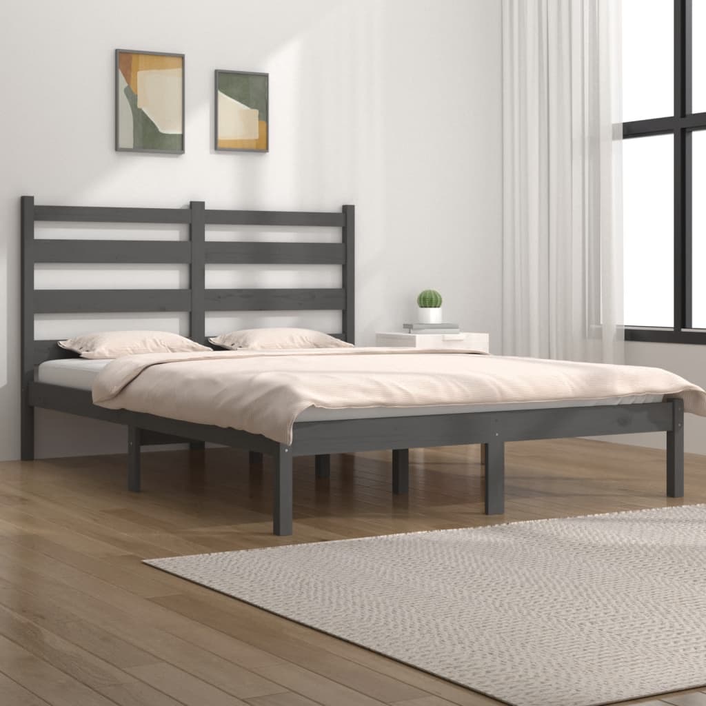 Vetonek Estructura de cama madera maciza de pino gris 120x200 cm