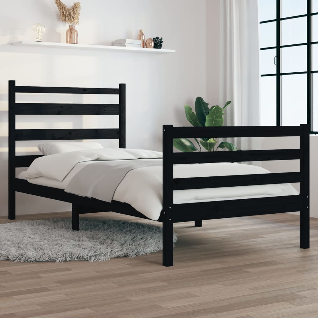 Vetonek Estructura de cama sin colchón madera de pino negro 90x200 cm