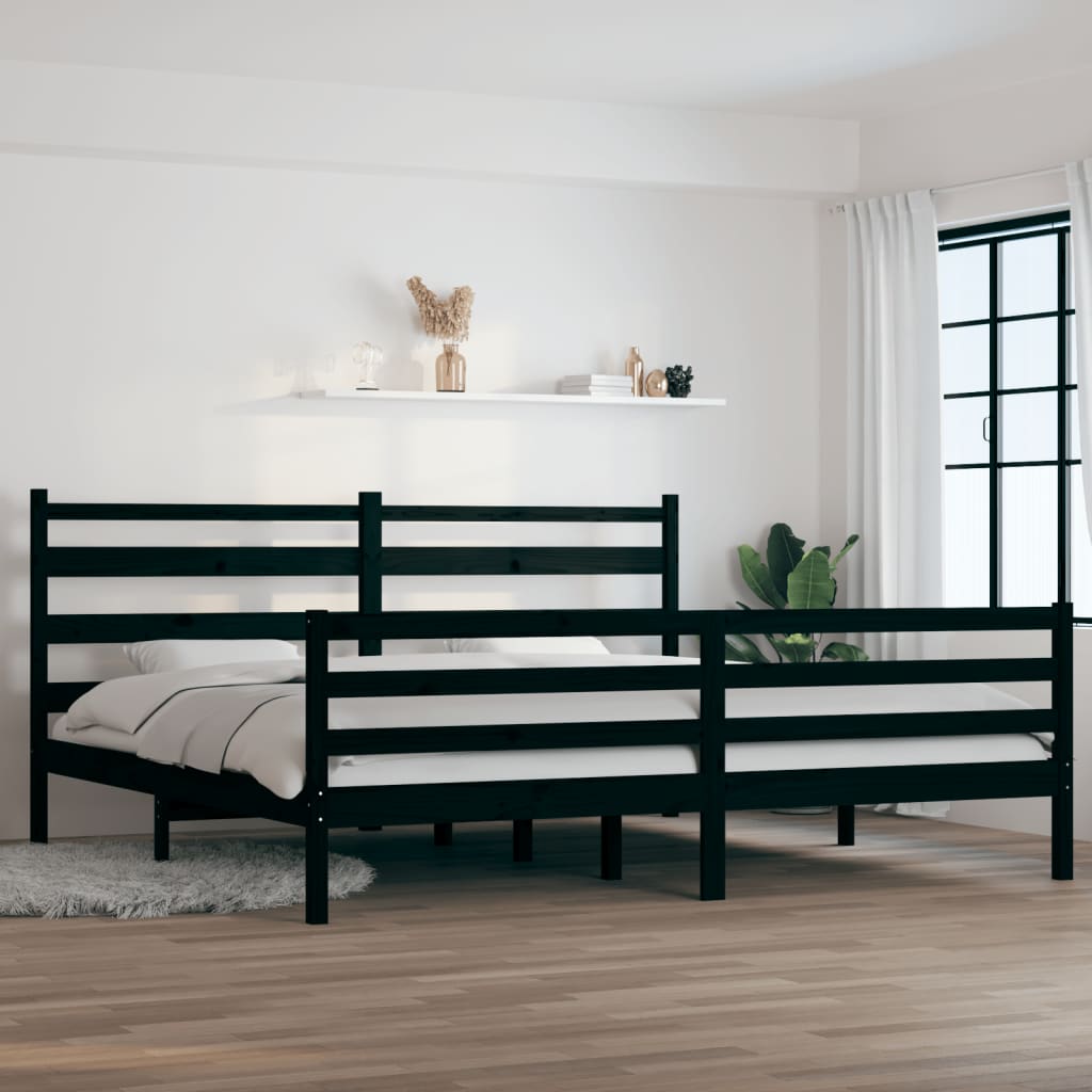 Vetonek Estructura de cama sin colchón madera de pino negro 200x200 cm