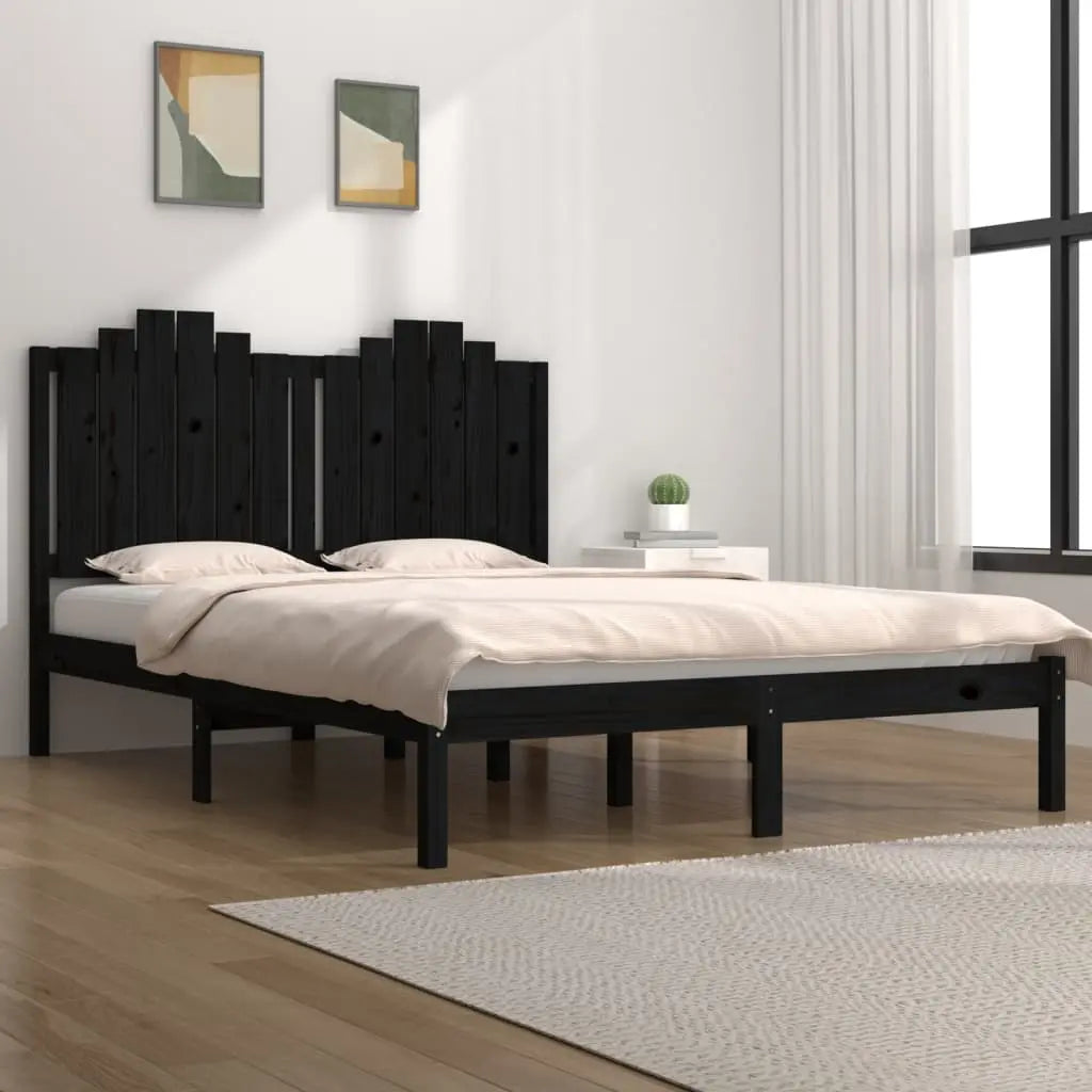 Vetonek Estructura cama doble pequeña sin colchón madera maciza negro