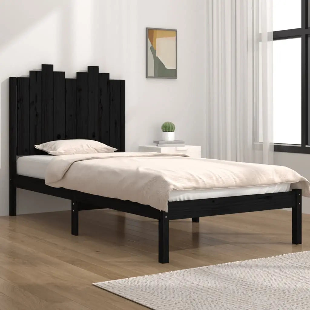 Vetonek Estructura de cama madera maciza de pino negra 100x200 cm