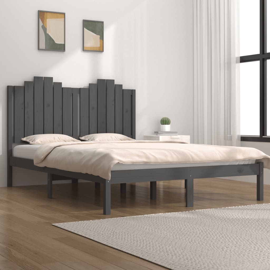 Vetonek Estructura de cama madera maciza de pino gris 120x200 cm