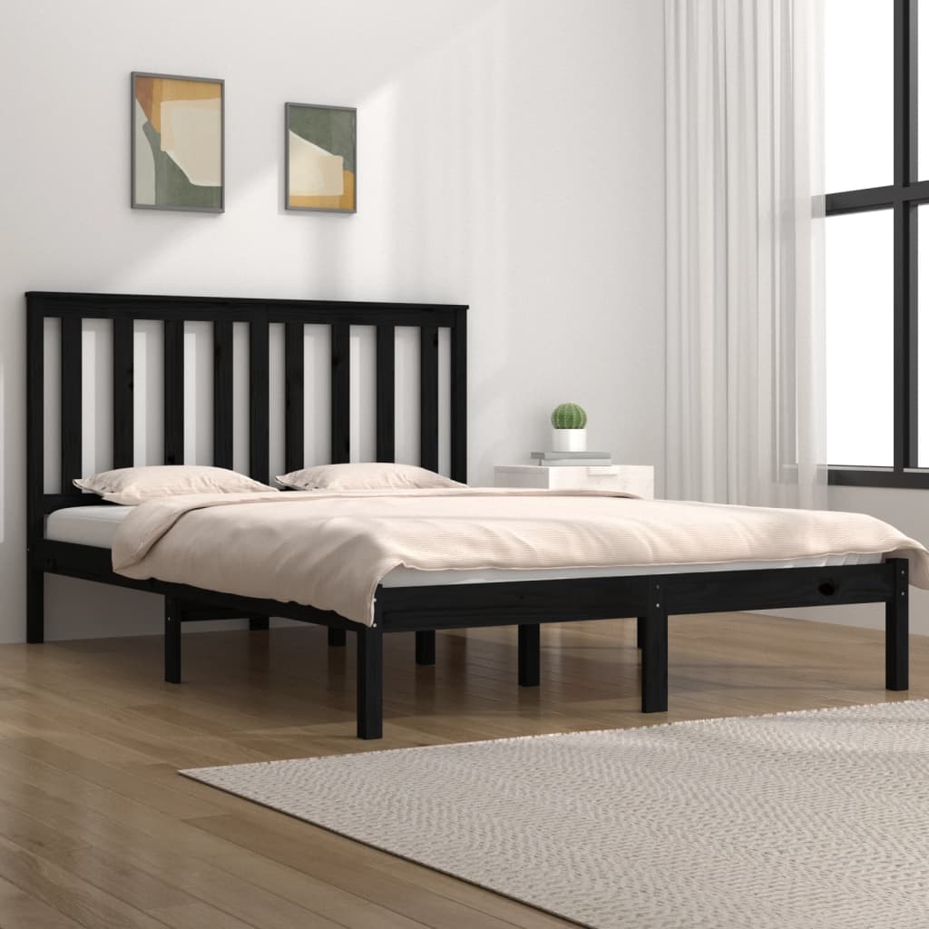 Vetonek Estructura de cama madera maciza de pino negra 140x190 cm