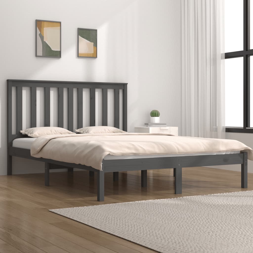 Vetonek Estructura de cama madera maciza de pino gris 120x200 cm