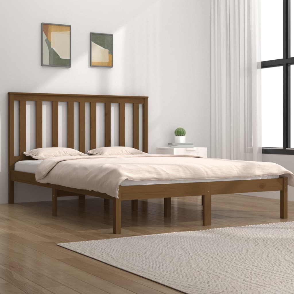 Vetonek Estructura de cama madera maciza de pino marrón miel 200x200 cm