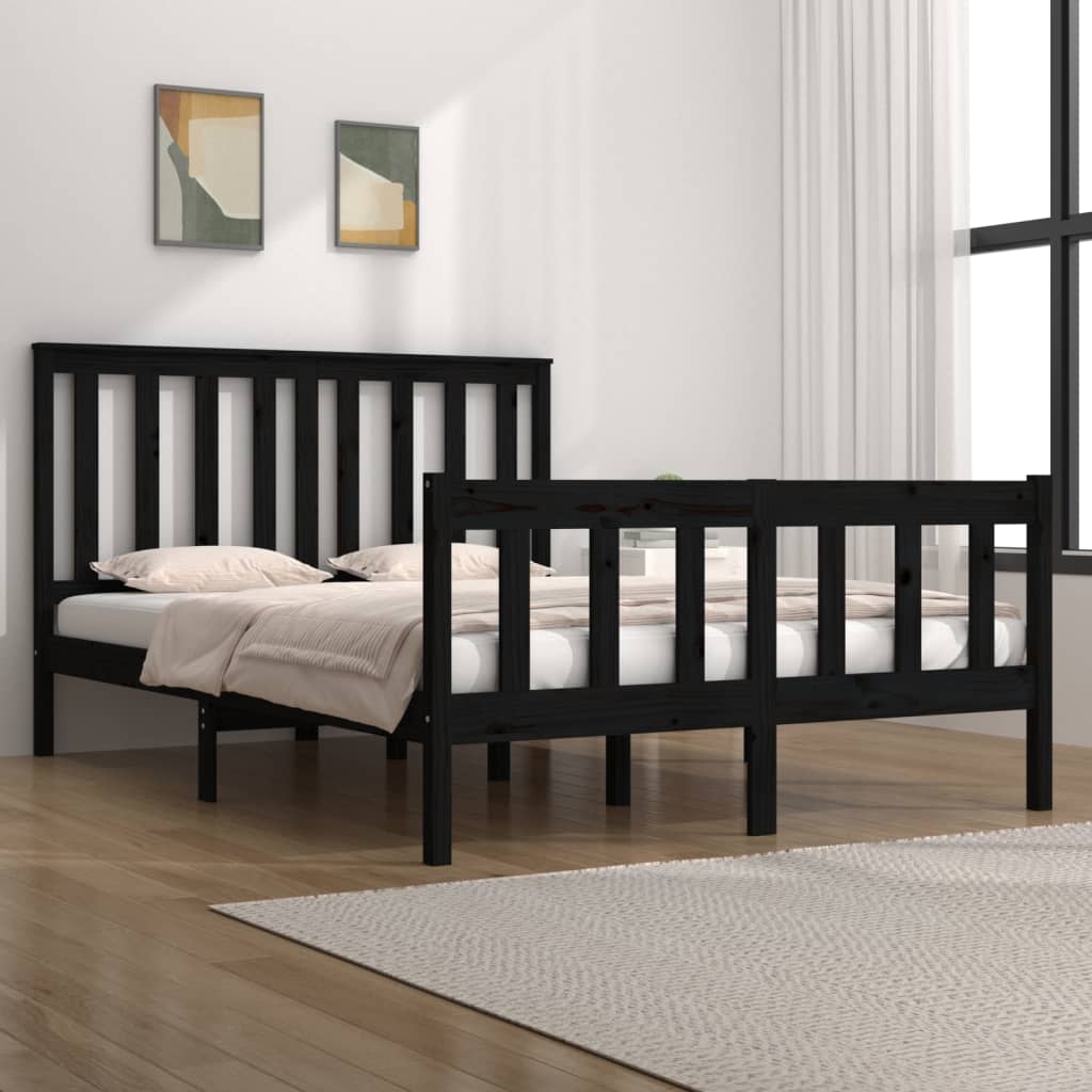 Vetonek Estructura cama doble pequeña sin colchón madera maciza negro