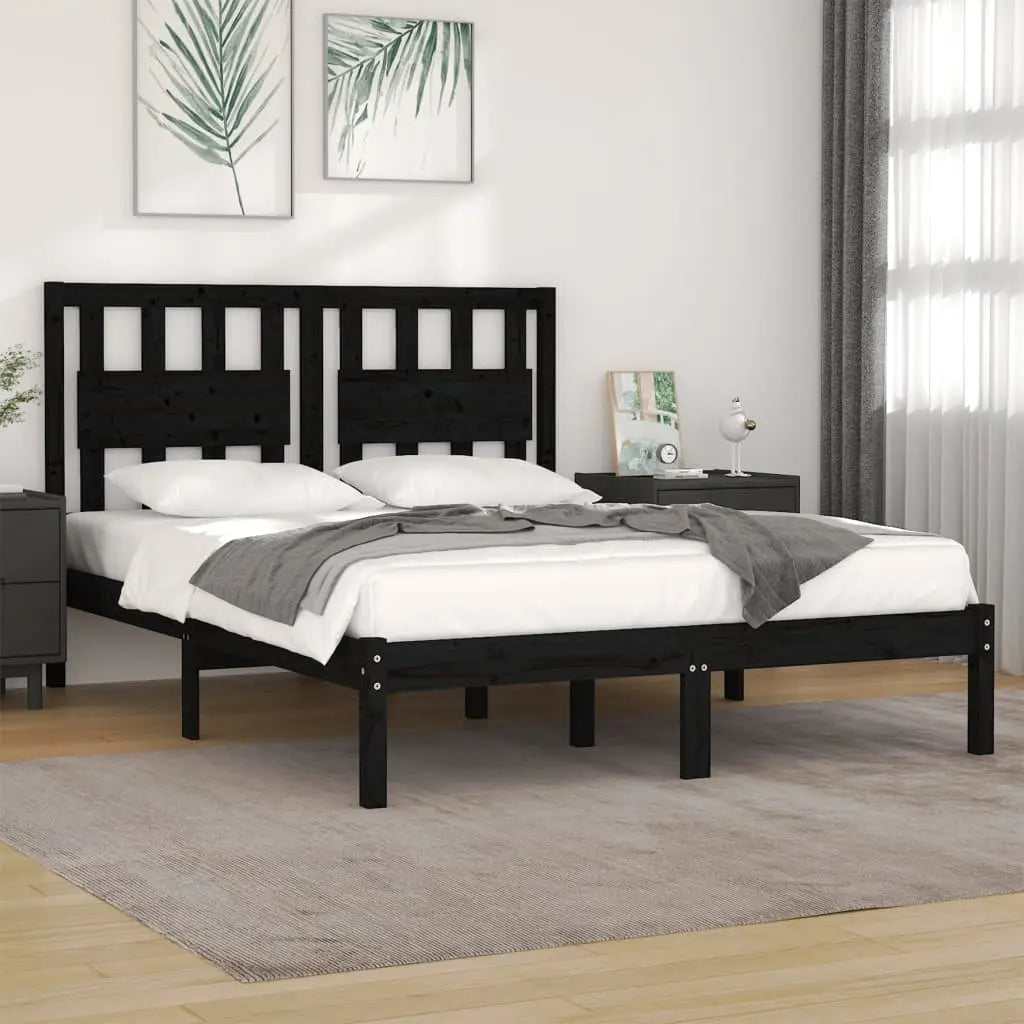 Vetonek Estructura cama doble pequeña sin colchón madera maciza negro