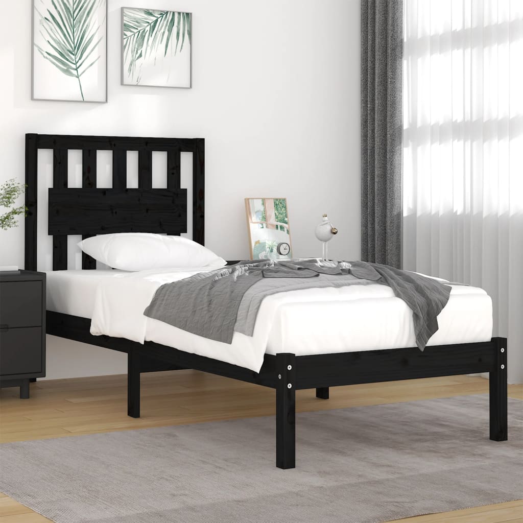 Vetonek Estructura de cama madera maciza de pino negra 100x200 cm