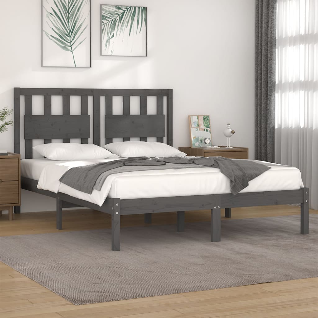 Vetonek Estructura de cama madera maciza de pino gris 120x200 cm