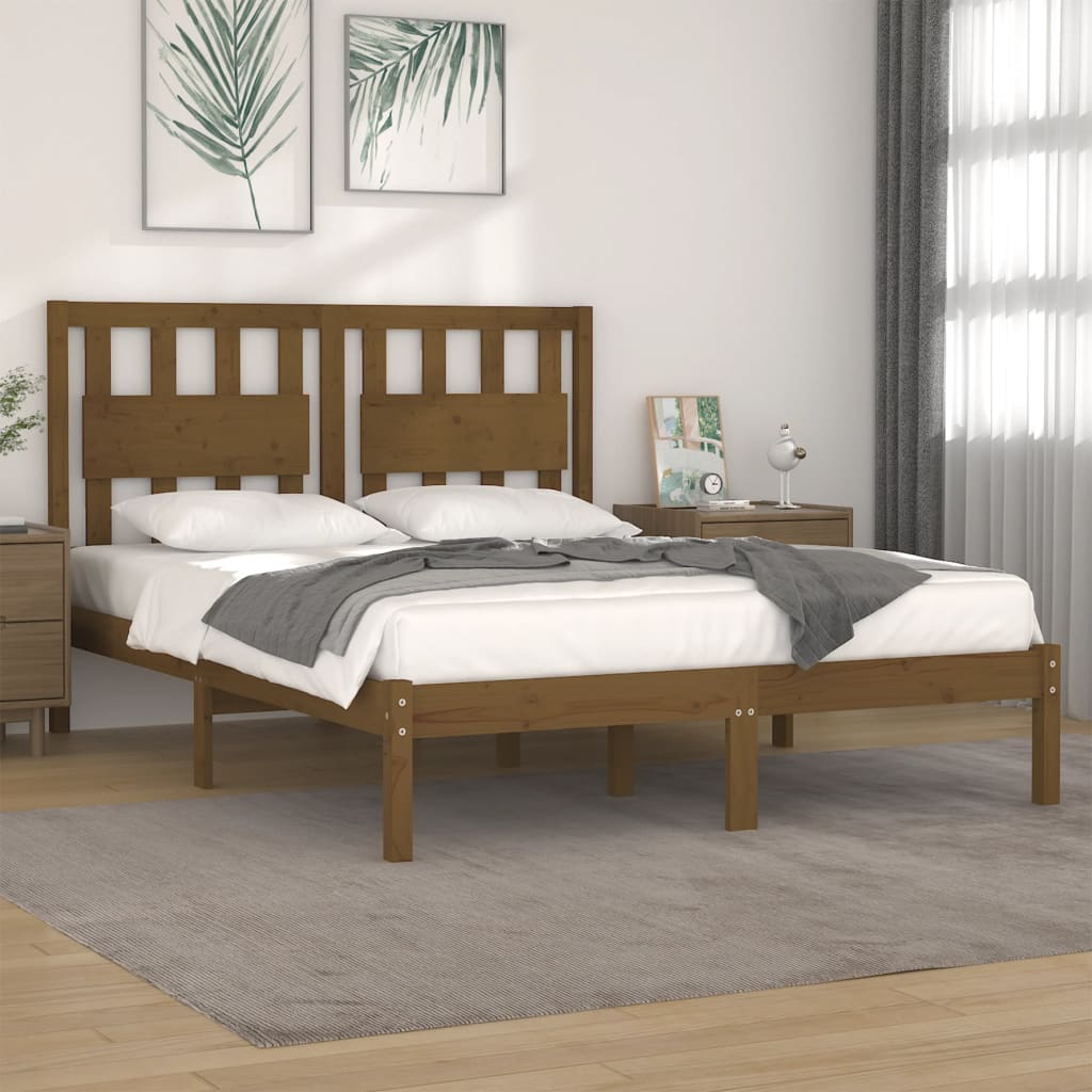 Vetonek Estructura de cama madera maciza de pino marrón miel 200x200 cm