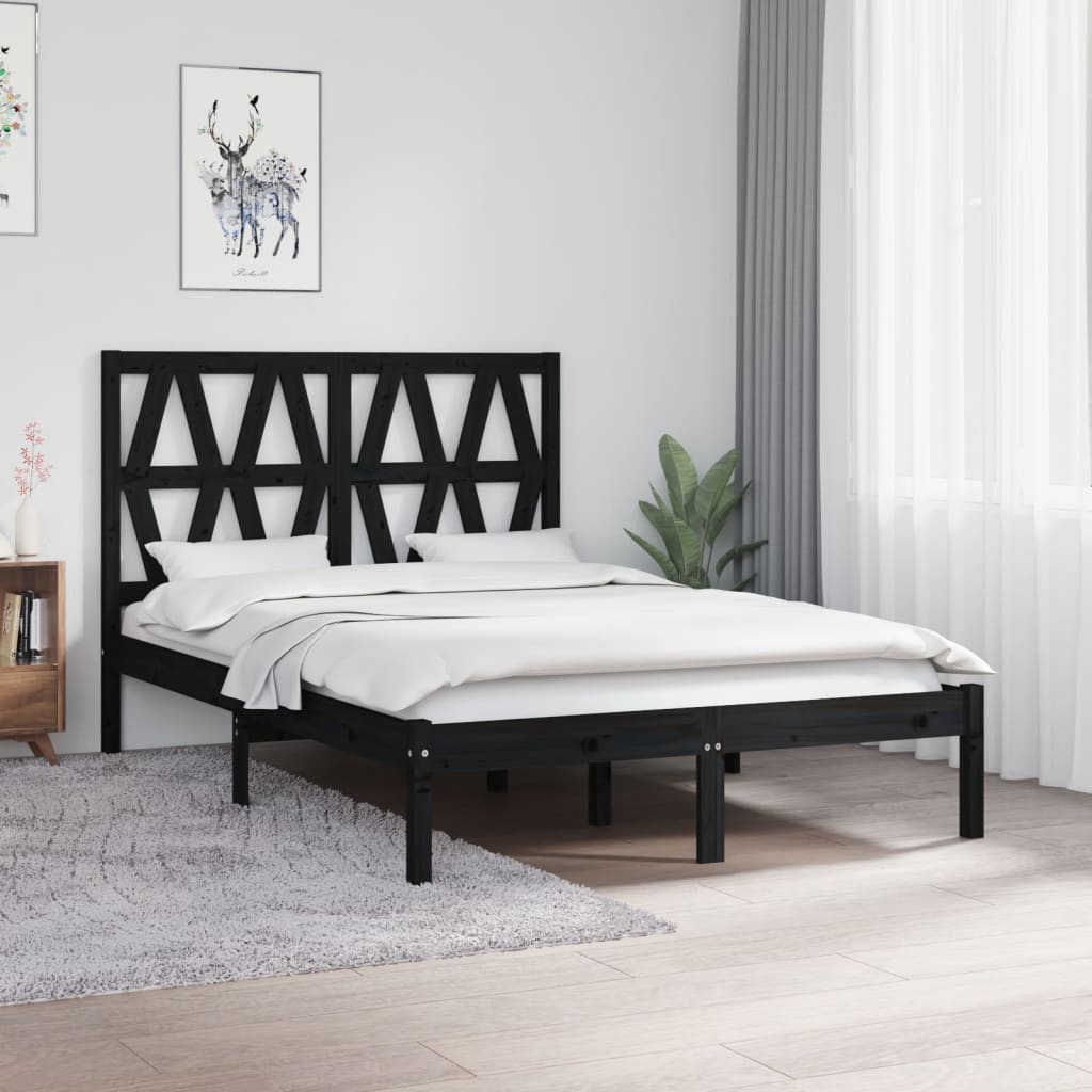 Vetonek Estructura cama doble pequeña sin colchón madera maciza negro