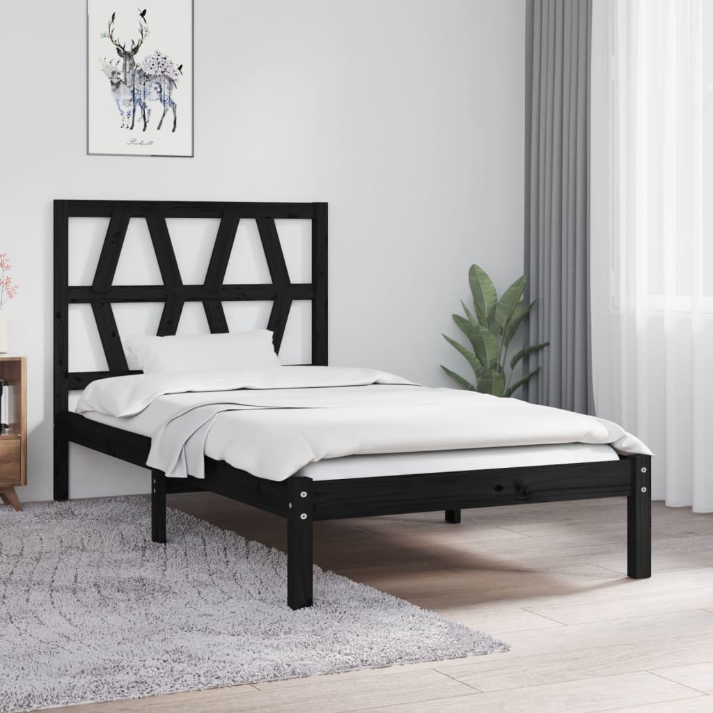 Vetonek Estructura de cama madera maciza de pino negra 100x200 cm