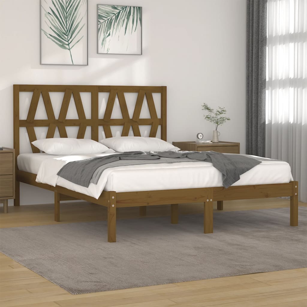 Vetonek Estructura de cama madera maciza de pino marrón miel 200x200 cm