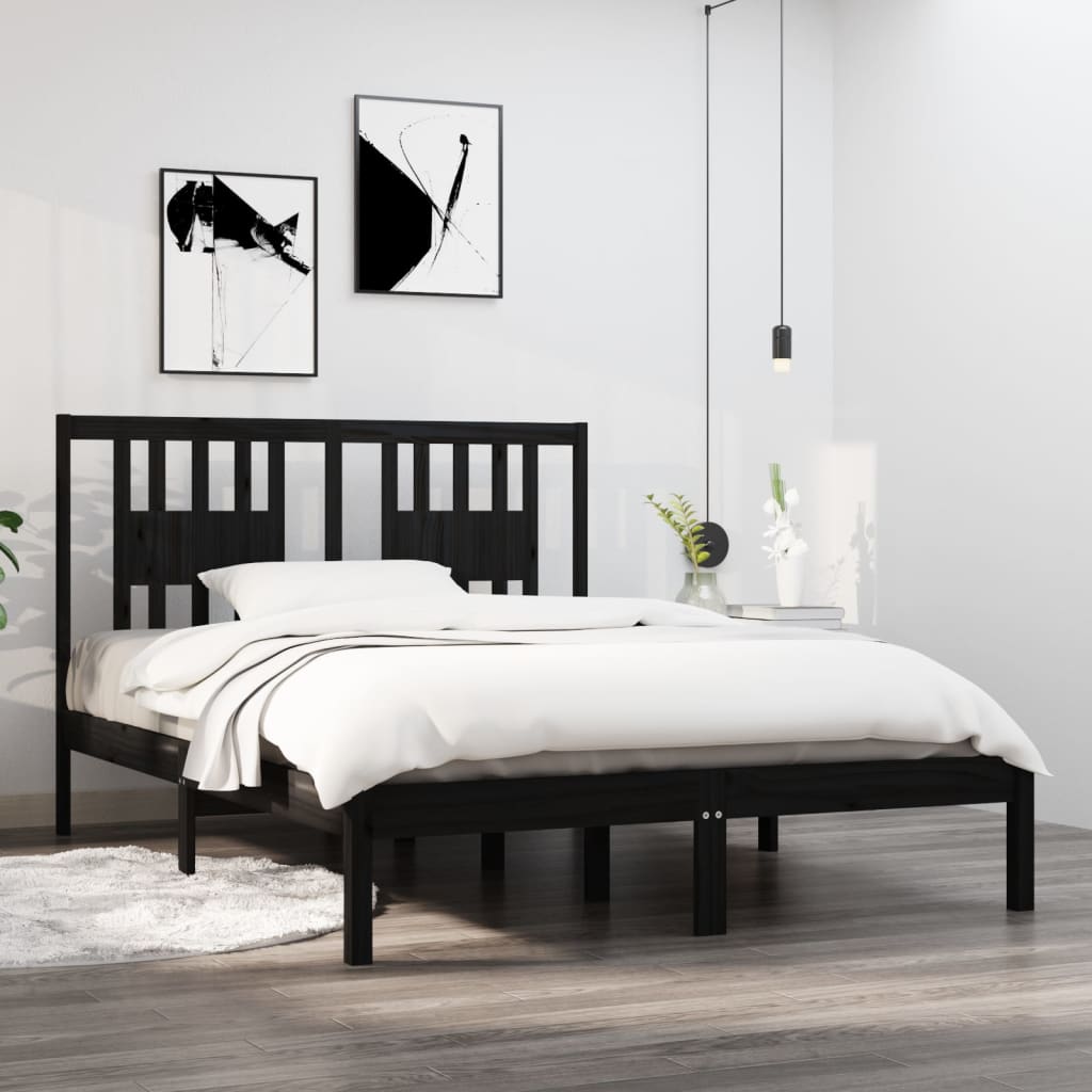 Vetonek Estructura cama doble pequeña sin colchón madera maciza negro