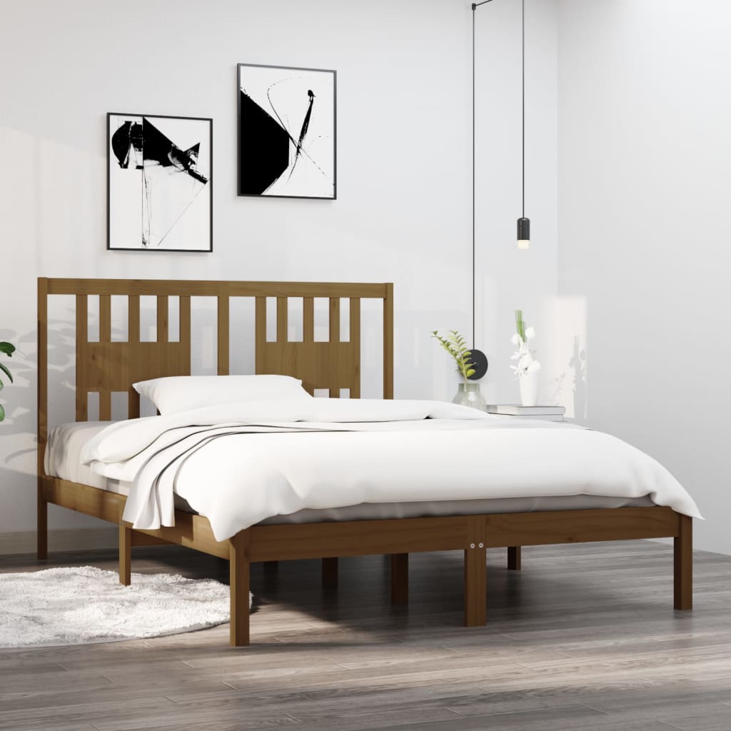 Vetonek Estructura de cama madera maciza de pino marrón miel 120x200 cm