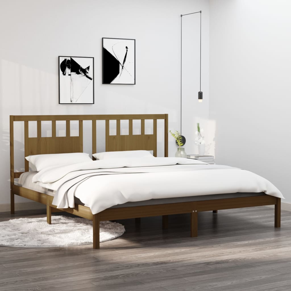 Vetonek Estructura de cama madera maciza de pino marrón miel 200x200 cm