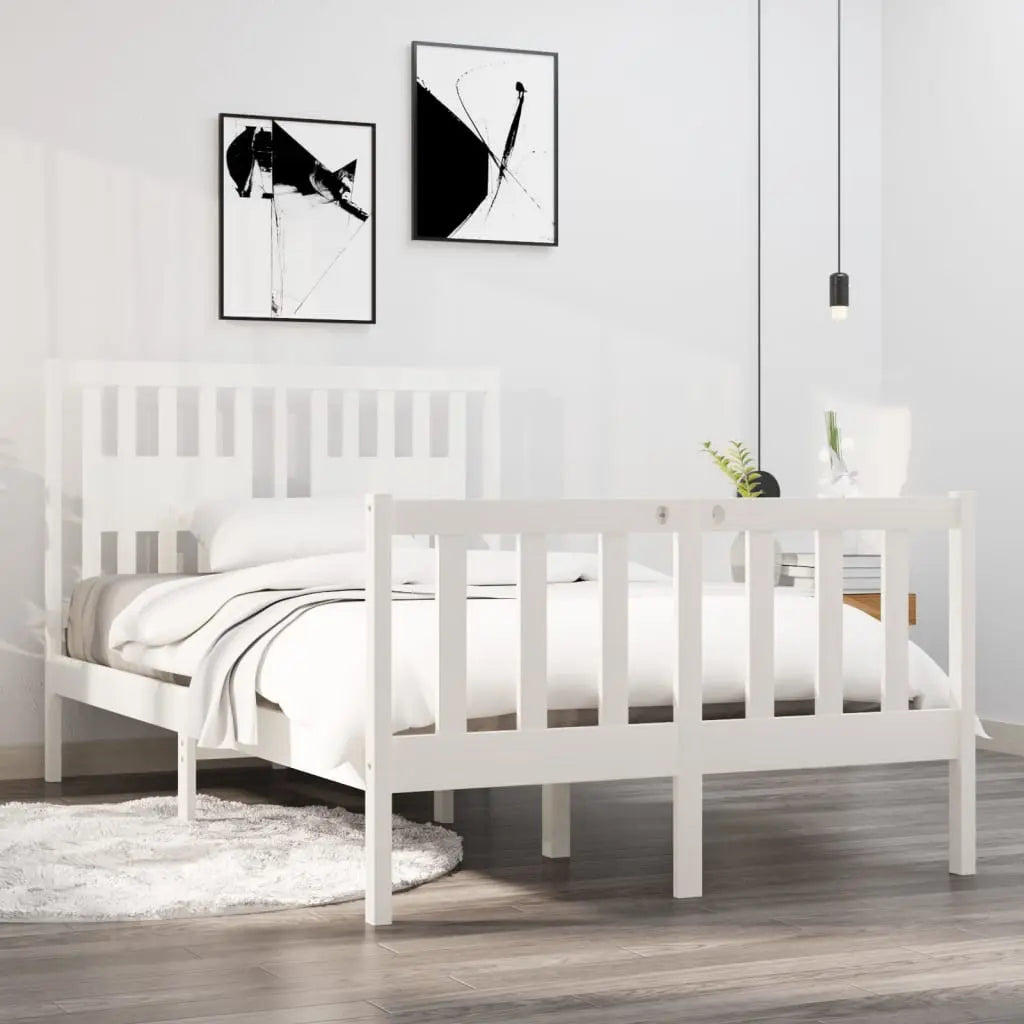 Vetonek Estructura de cama doble pequeña madera maciza blanca 120x190cm