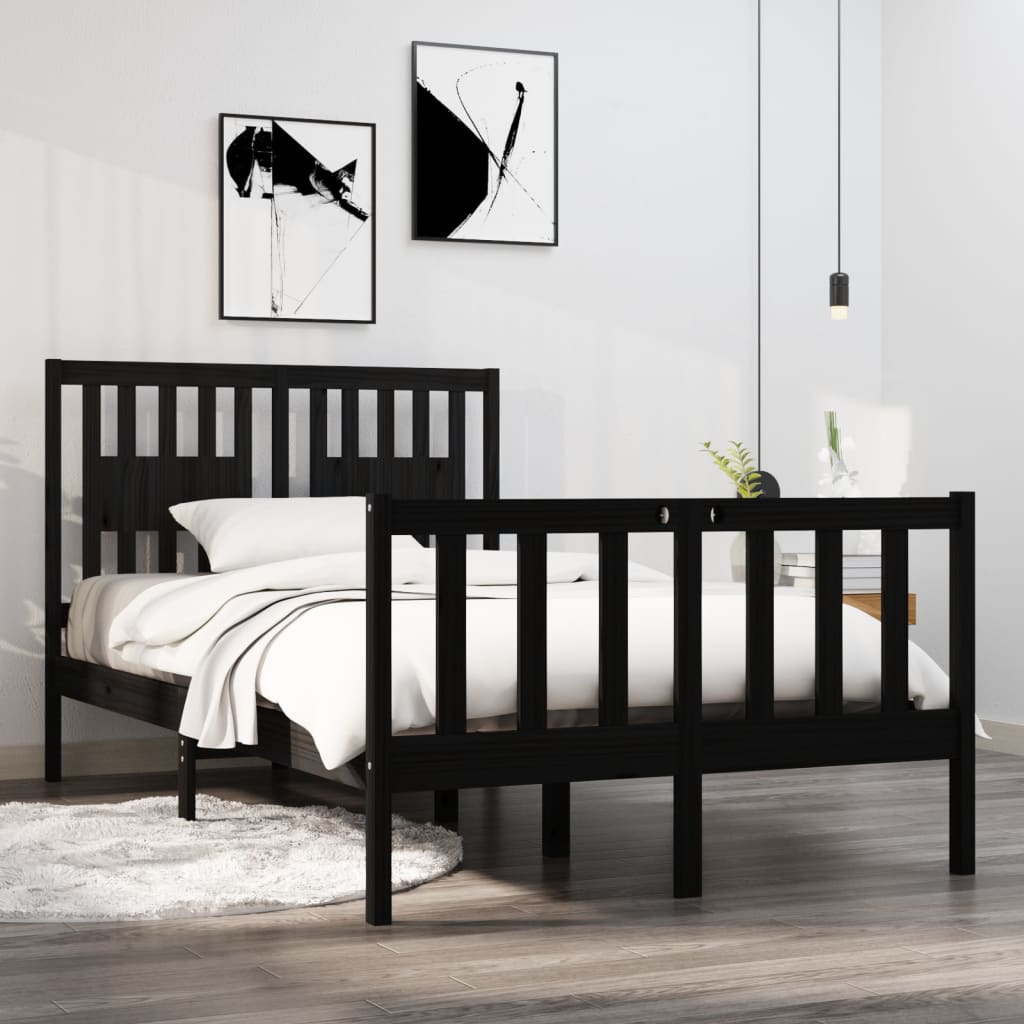 Vetonek Estructura de cama madera maciza negra 120x190 cm