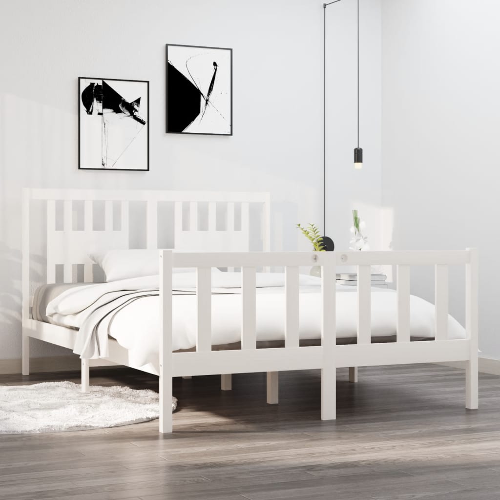 Vetonek Estructura de cama de madera maciza blanca 140x190 cm