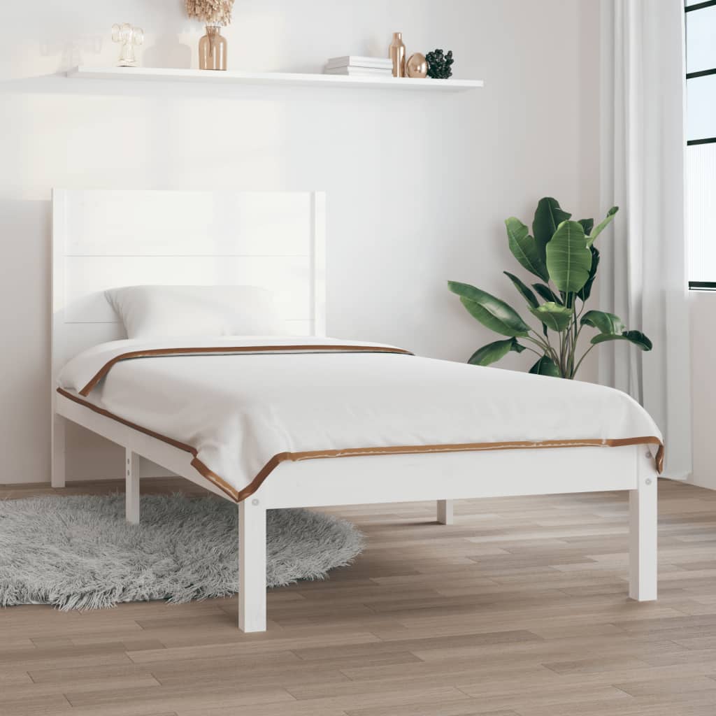 Vetonek Estructura de cama madera maciza individual blanco 75x190 cm