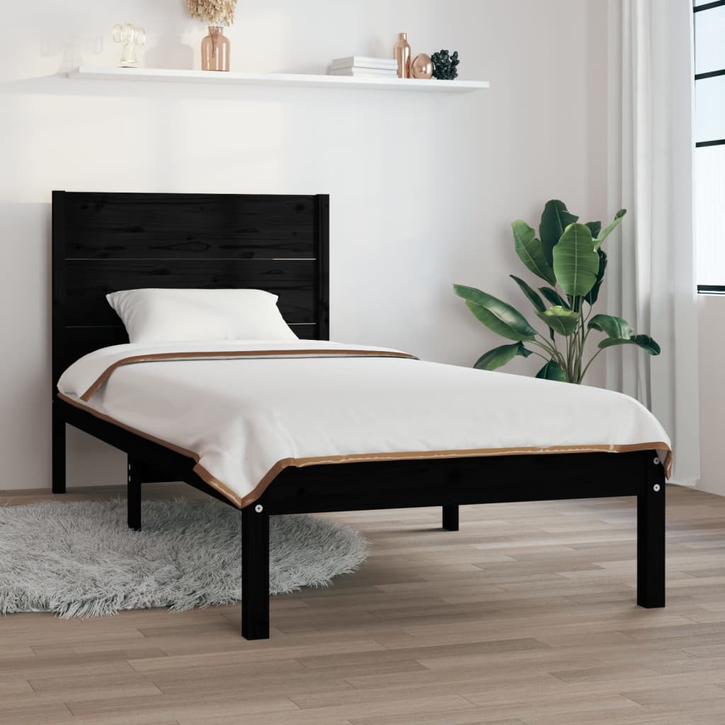 Vetonek Estructura de cama madera maciza individual negra 75x190 cm