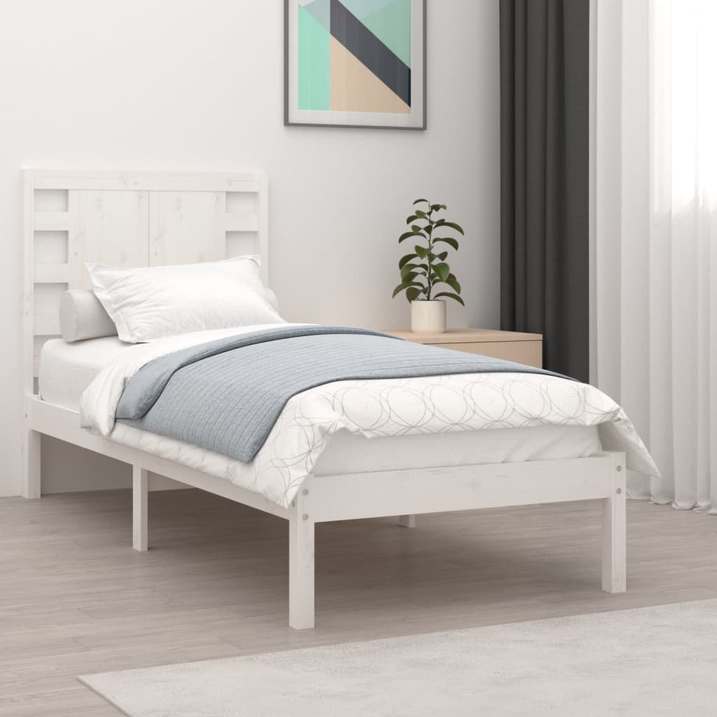 Vetonek Estructura de cama madera maciza individual blanco 75x190 cm