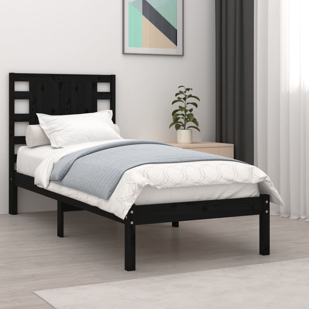 Vetonek Estructura de cama madera maciza individual negra 75x190 cm