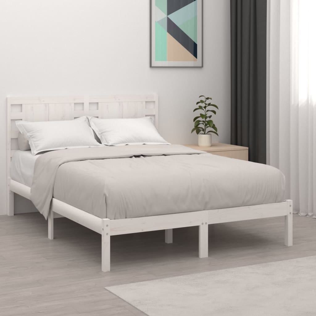 Vetonek Estructura de cama de madera maciza blanca 135x190 cm