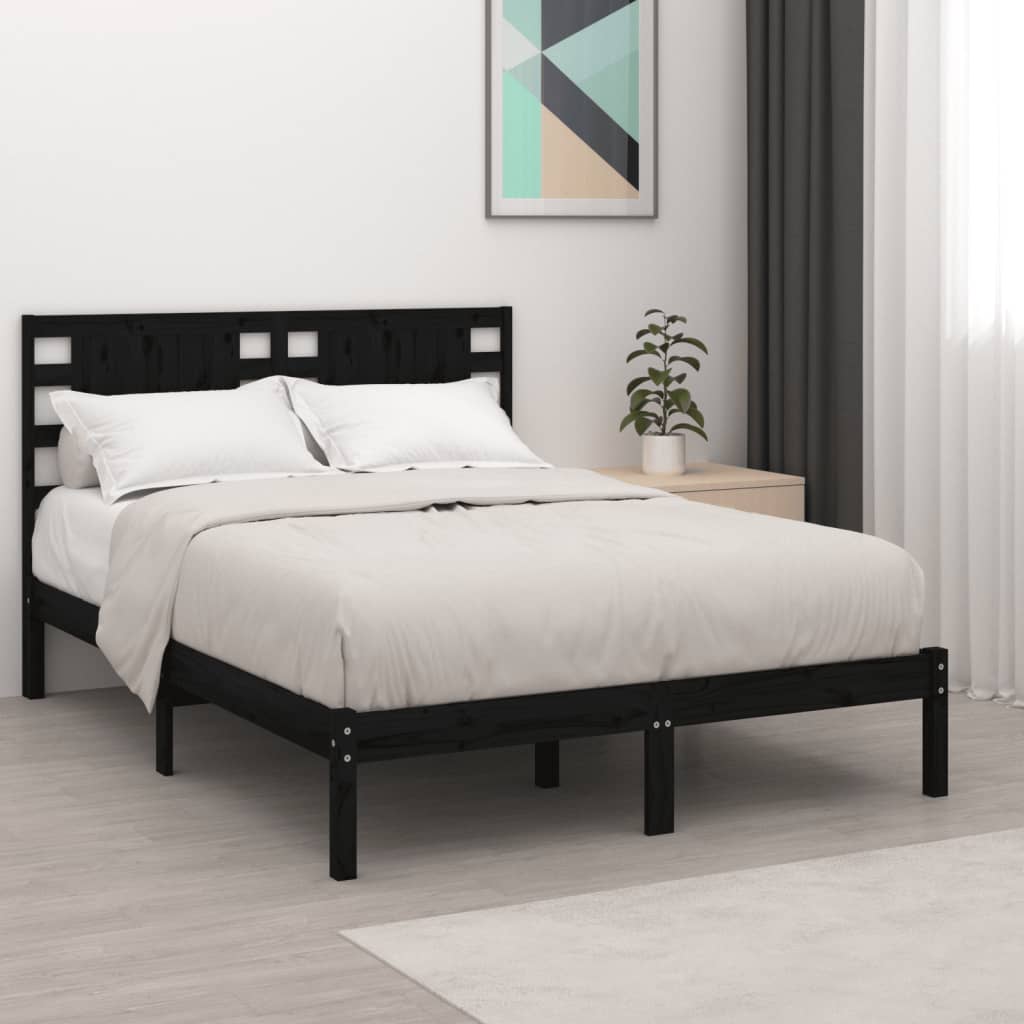 Vetonek Estructura de cama madera maciza negra King Size 150x200 cm