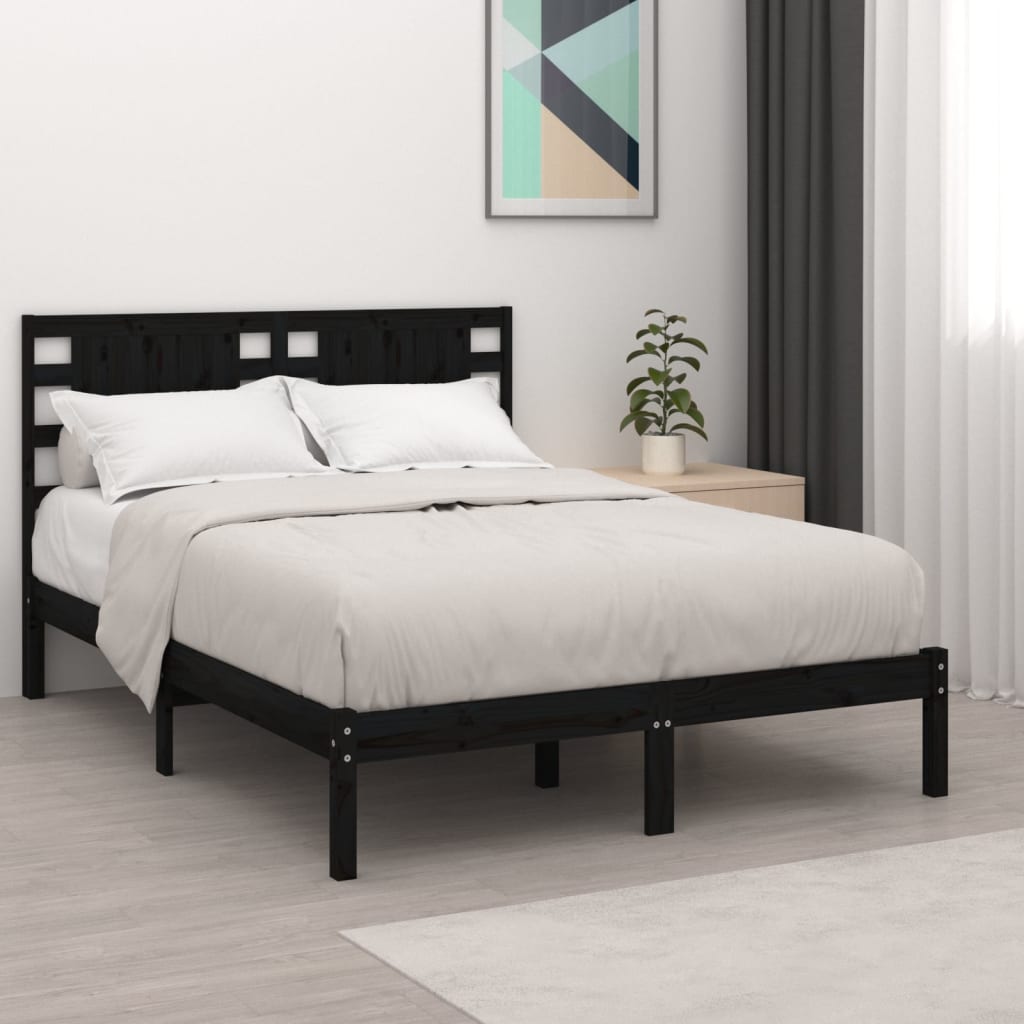 Vetonek Estructura de cama madera maciza negro Supe King 180x200 cm