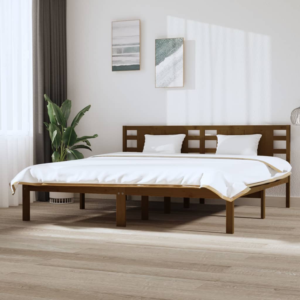 Vetonek Estructura de cama madera maciza de pino marrón miel 200x200 cm