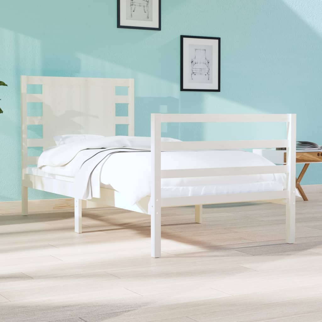 Vetonek Estructura de cama sin colchón madera maciza blanca 75x190 cm