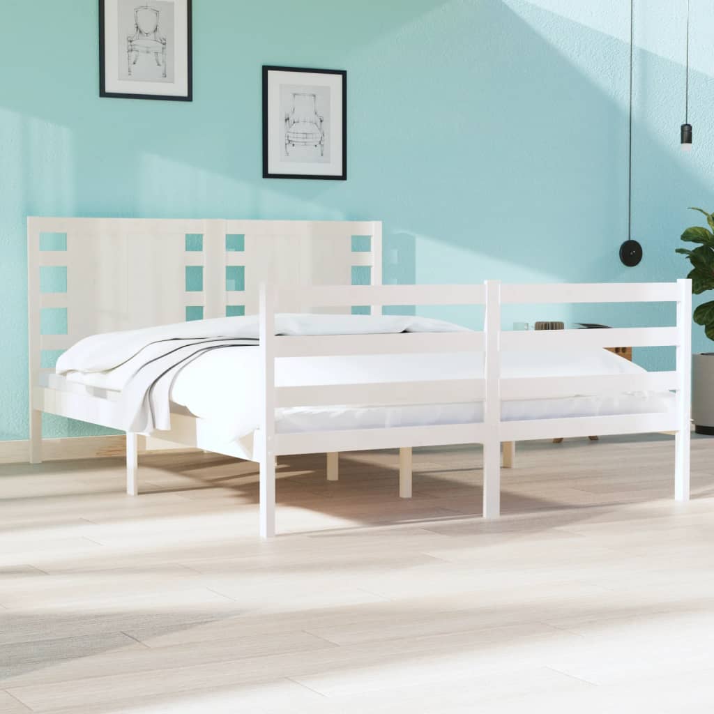 Vetonek Estructura de cama sin colchón madera maciza blanca 120x190 cm