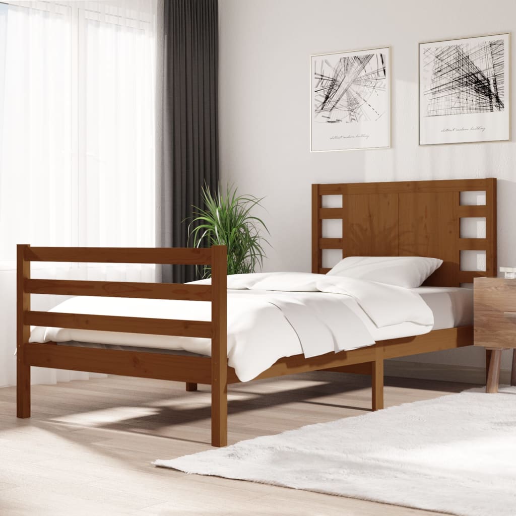 Vetonek Estructura de cama madera maciza pino marrón miel 90x200 cm