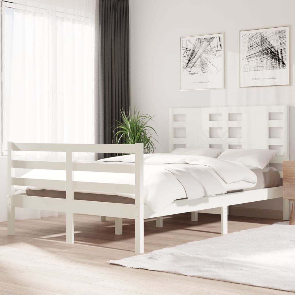 Estructura de cama de madera de pino blanca 120x200 cm en dormitorio moderno con decoración minimalista.