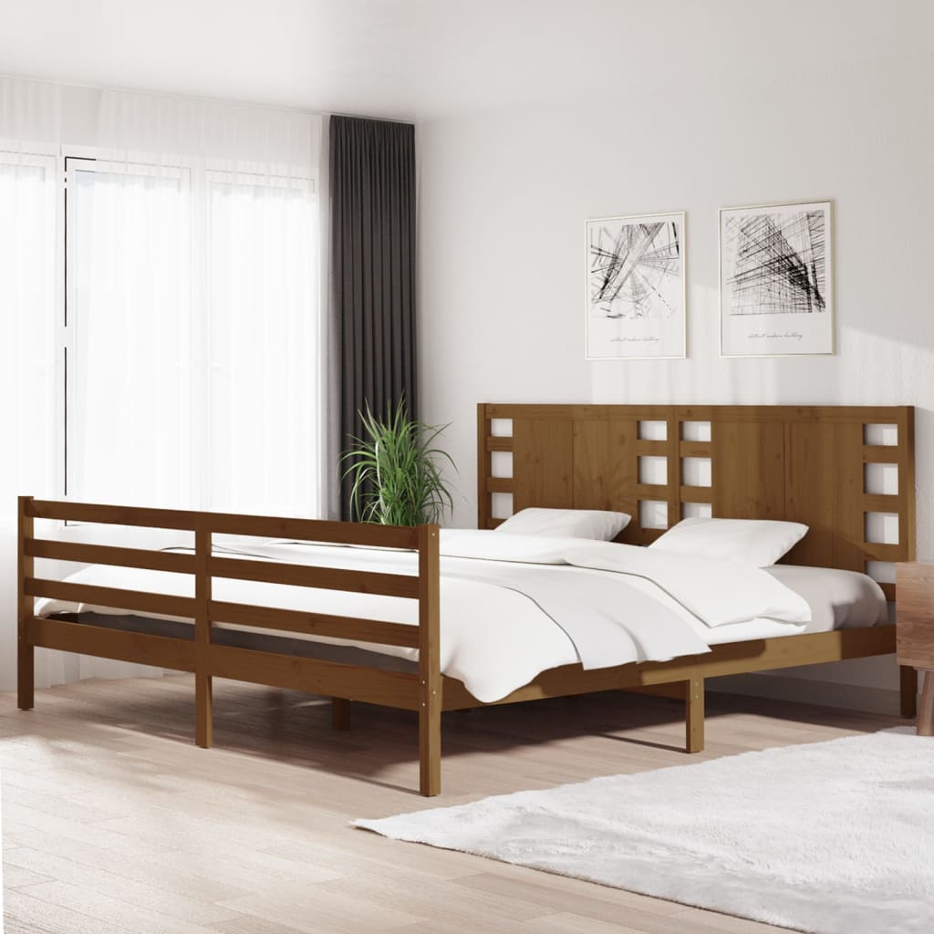 Vetonek Estructura de cama madera maciza de pino marrón miel 200x200 cm