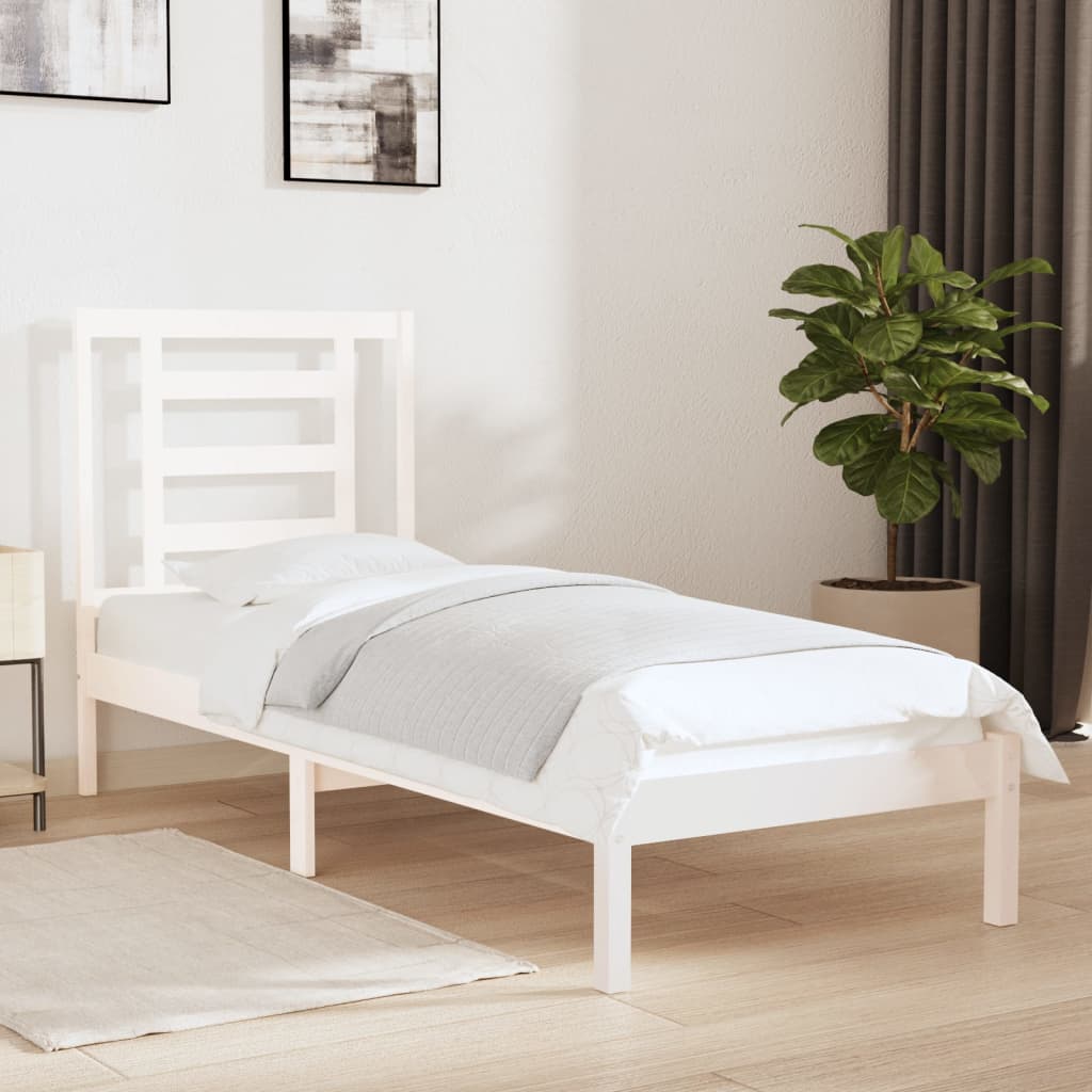 Vetonek Estructura de cama madera maciza individual blanco 75x190 cm