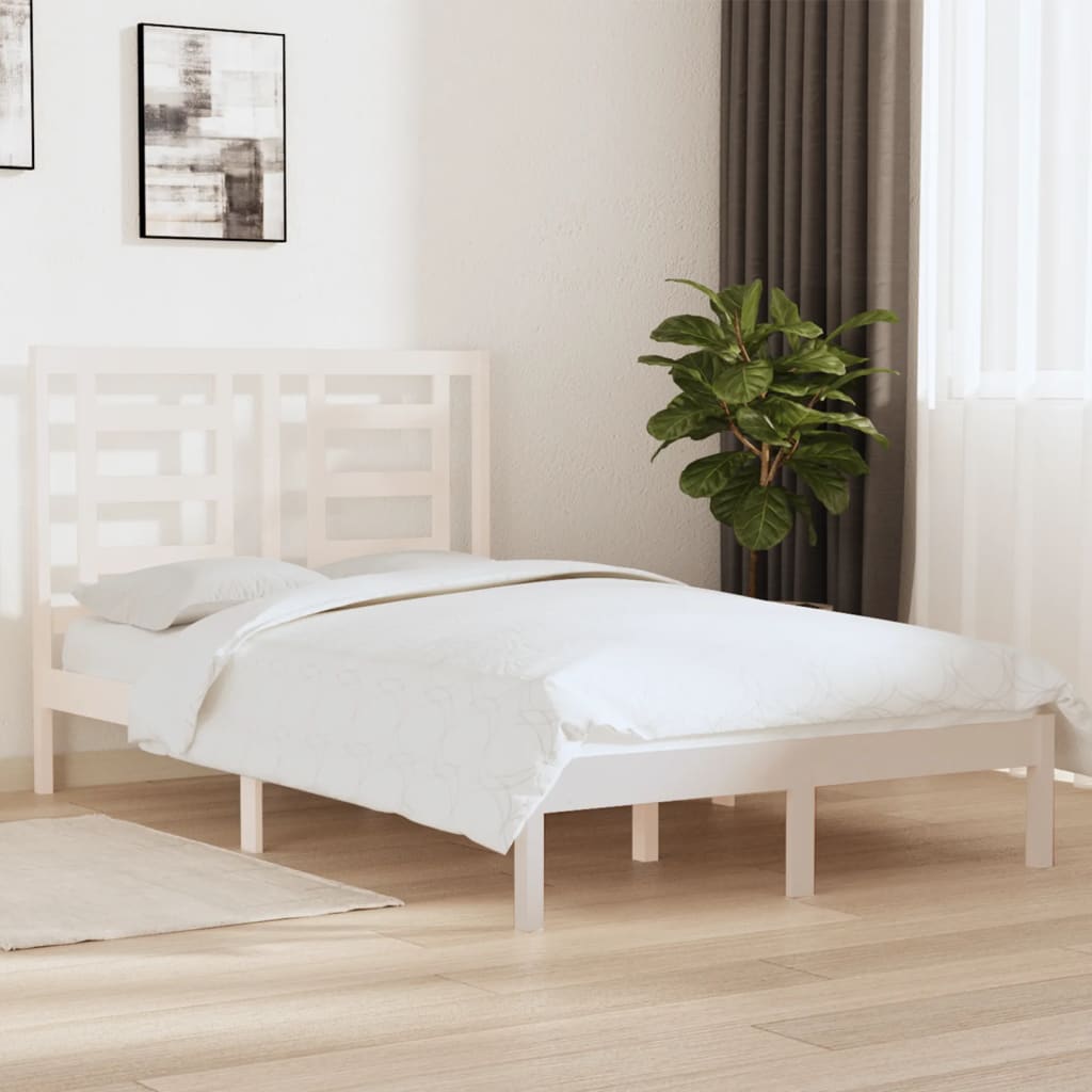 Vetonek Estructura de cama doble pequeña madera maciza blanca 120x190cm